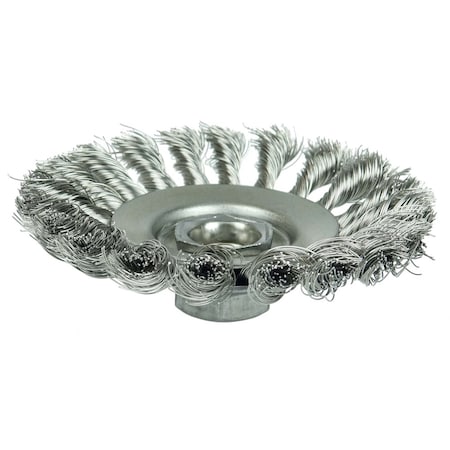 Weiler Knot Bevel Brush 4-1/2", .020" Stainless Steel Fill, 5/8"-11 UNC Nut 13486